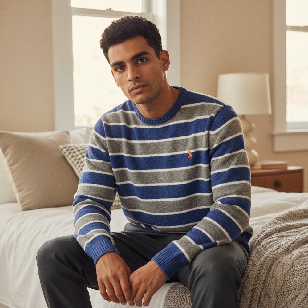 Duck Head Blue and Gray Striped‎ Crewneck Sweater